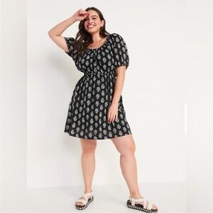 NWOT! Puff-Sleeve Printed Tie-Back Mini Swing Dress for Women - Size Small💛